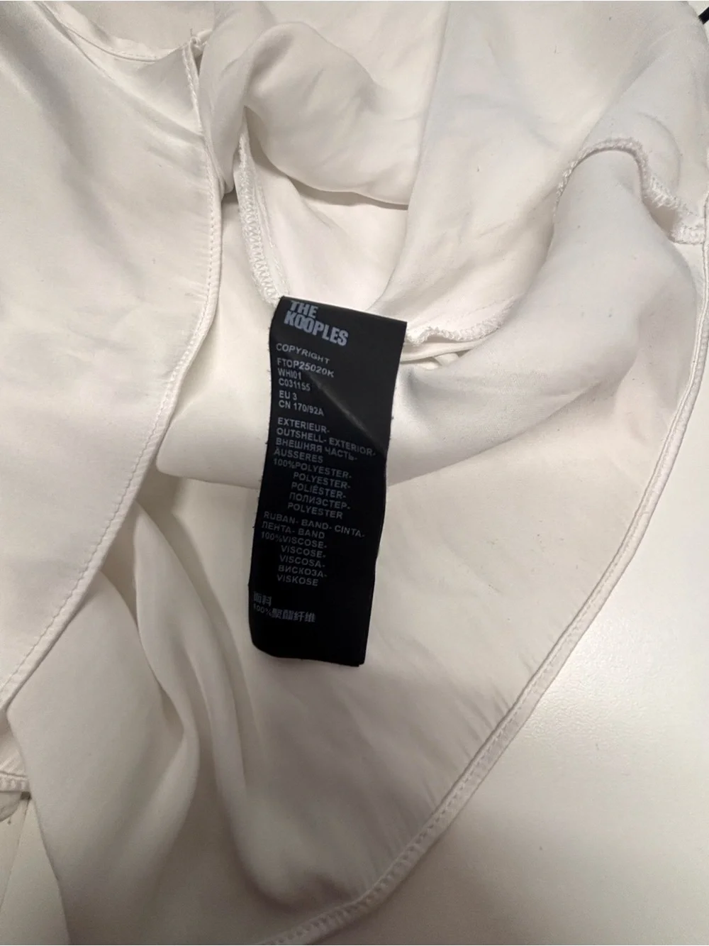 The Kooples White Fluid Button Down Blouse Black Tie Ruffle Cuff Size 3 / L - Picture 7 of 8